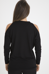 Black 'Santa Rosa' Print Cold Shoulder Slouchy Top - Demi-Tops