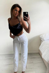 Black Satin Bandana Halter Crop Top - Talisa-Crop Tops