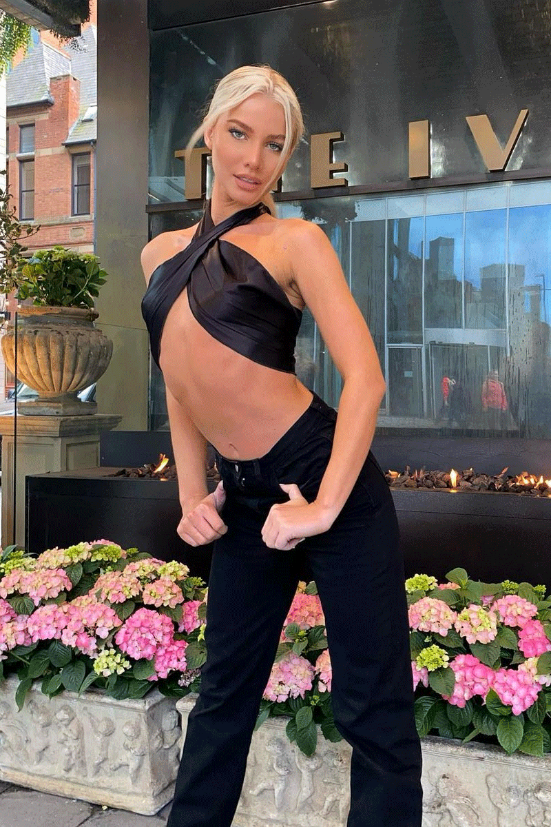 Black Satin Bandana Halterneck Crop Top - Charlise-Crop Tops