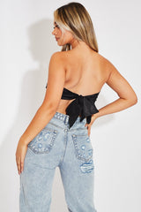 Black Satin Bandana Scarf Top - Leanna-Crop Tops