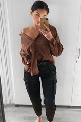 Black Satin Belted Utility Pocket Double Buttoned Trousers - Una-Trousers