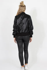 Black Satin Bomber Jacket - Neve-Jackets