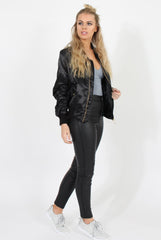 Black Satin Bomber Jacket - Neve-Jackets