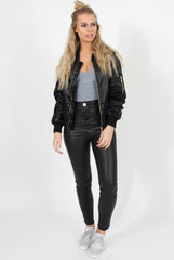 Black Satin Bomber Jacket - Neve-Jackets