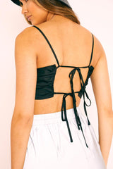 Black Satin Bow Tie Back Crop Top - Jeylin-Crop Tops