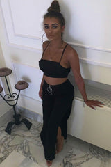 Black Satin Bow Tie Back Crop Top - Jeylin-Crop Tops