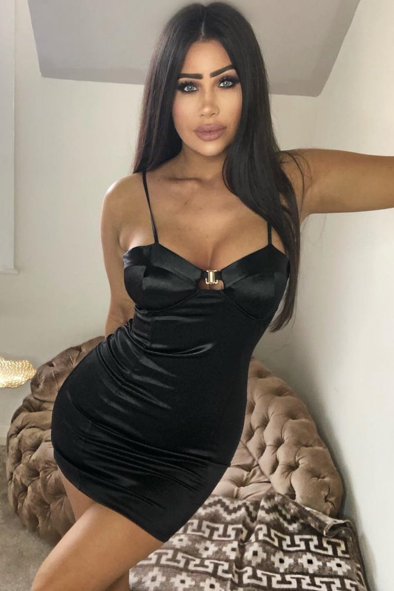 Black Satin Clasp Front Cup Mini Dress - Teana-Dresses