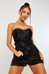Black Satin Corset Crop Top - Laraya-Crop Tops