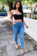 Black Satin Corset Detail Chain Strap Crop Top - Vinisha-Crop Tops