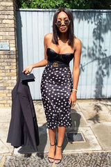 Black Satin Corset Detail Chain Strap Crop Top - Vinisha-Crop Tops