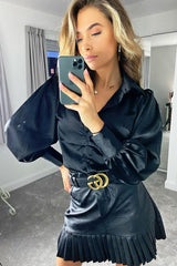 Black Satin Covered Button Shirt - Eliza-Shirts