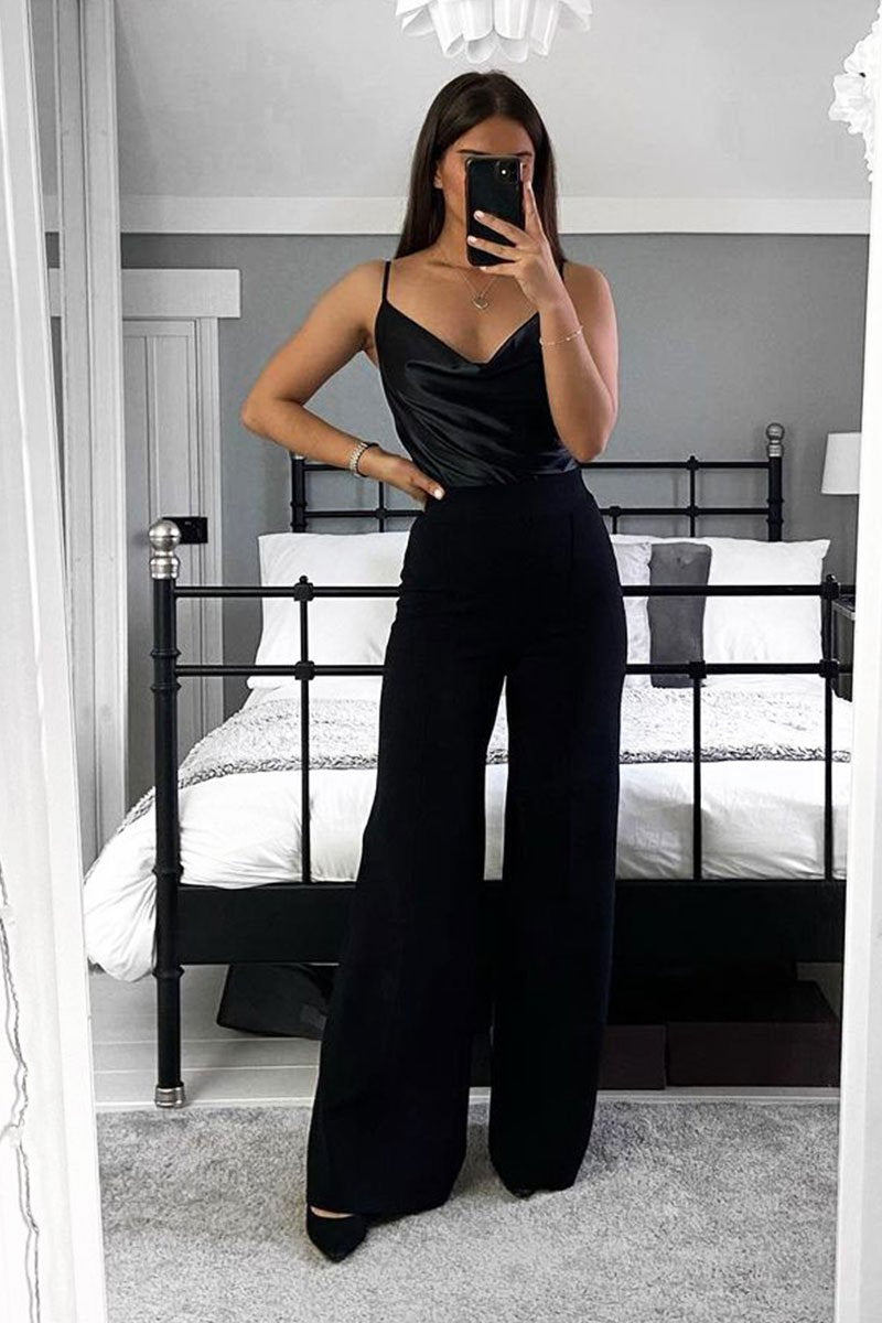 Black Satin Cowl Neck Bodysuit - Miley-Bodysuits