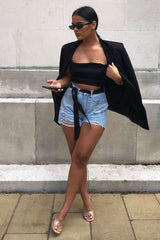 Black Satin Cowl Neck Lace Up Back Crop Top - Kamsi-Crop Tops