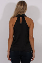 Black Satin Dipped Hem Collar Top - Davina-Tops
