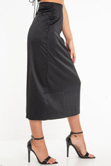 Black Satin Floaty Midi Skirt - Serafina-Skirts