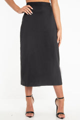 Black Satin Floaty Midi Skirt - Serafina-Skirts