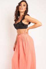 Black Satin Frill Detail Cup Style Crop Top - Elani-Crop Tops
