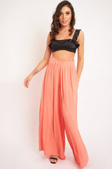 Black Satin Frill Detail Cup Style Crop Top - Elani-Crop Tops