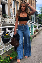 Black Satin Frill Detail Cup Style Crop Top - Elani-Crop Tops