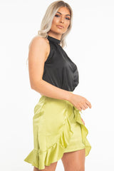 Black Satin High Neck Keyhole Detail Bodysuit - Kalina-Bodysuits