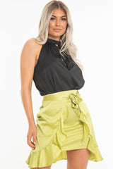 Black Satin High Neck Keyhole Detail Bodysuit - Kalina-Bodysuits