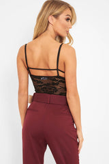 Black Satin Lace Cut Out Bodysuit - Aleiya-Bodysuits