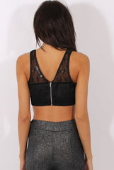 Black Satin Lace Trim Crop Top - Atlanta-Crop Tops