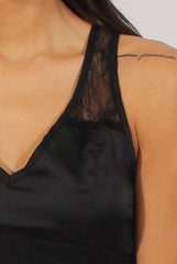 Black Satin Lace Trim Crop Top - Atlanta-Crop Tops