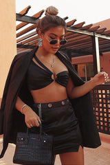 Black Satin One Shoulder Top Skirt Co-Ord - Deandria-Co-ords