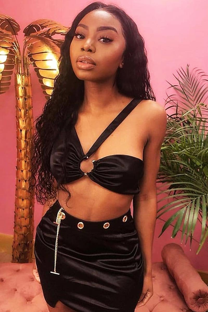 Black Satin One Shoulder Top Skirt Co-Ord - Deandria-Co-ords