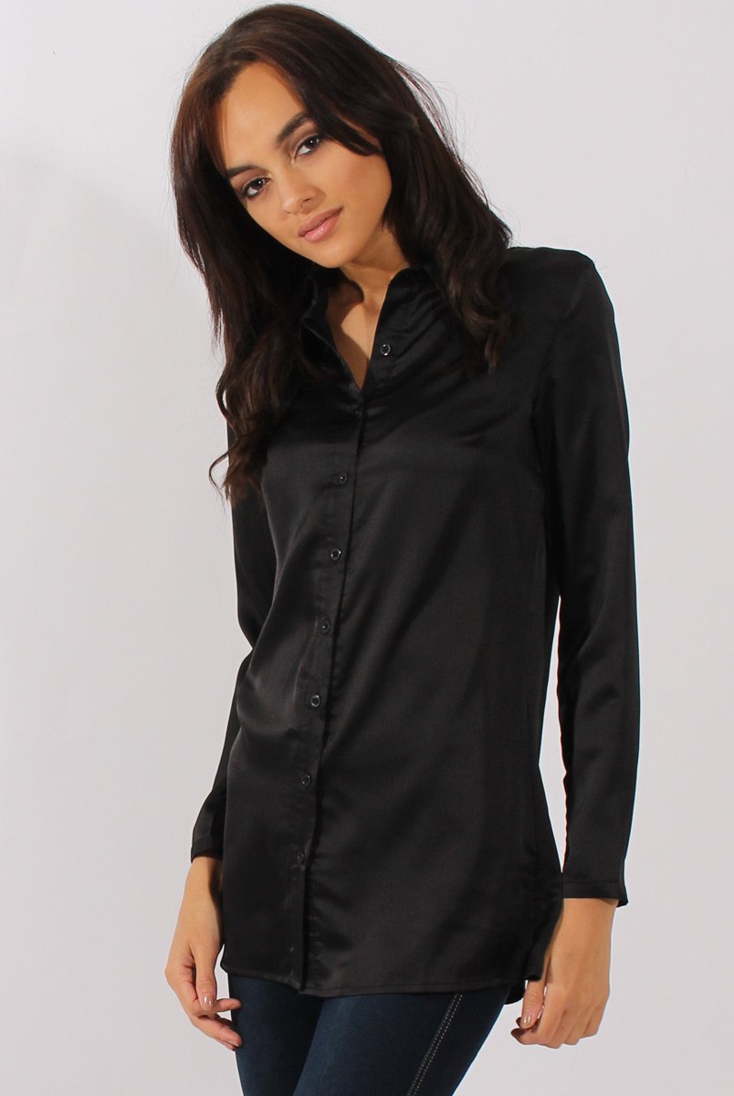 Black Satin Shirt - Alaina-Shirts
