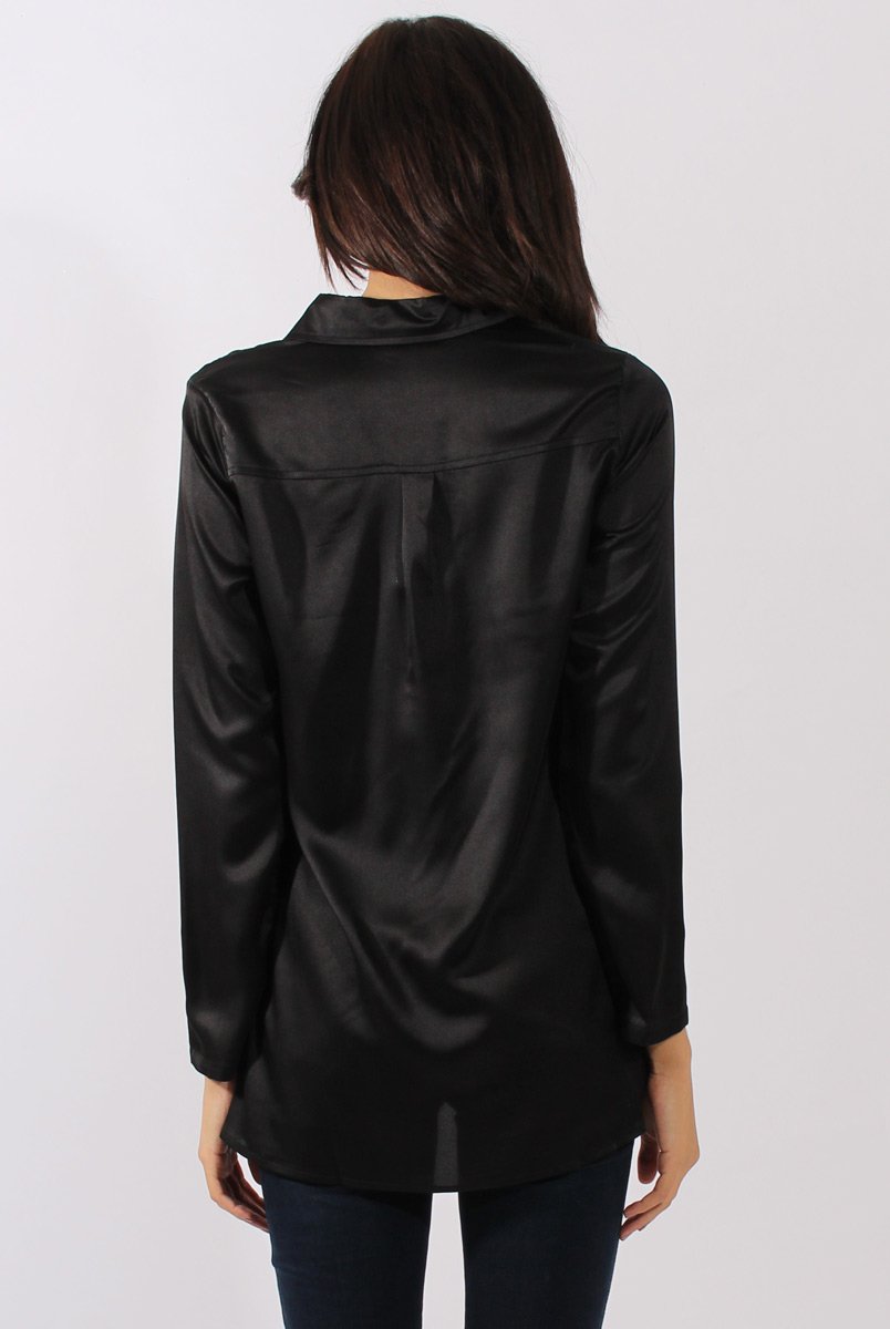 Black Satin Shirt - Alaina-Shirts