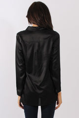Black Satin Shirt - Alaina-Shirts