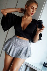 Black Satin Tie Crop Top - Alara-Crop Tops