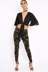 Black Satin Tie Crop Top - Alara-Crop Tops