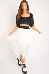 Black Satin Tie Front Crop Top - Jasie-Crop Tops