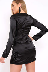 Black Satin Twist Front Dress - Aaris-Dresses