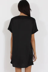 Black Satin Zip Tee Dress - Valeria-Dresses