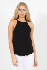 Black Scallop Hem High Neck Vest - Kelsey-Tops