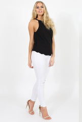 Black Scallop Hem High Neck Vest - Kelsey-Tops
