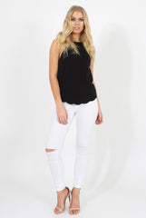 Black Scallop Hem High Neck Vest - Kelsey-Tops