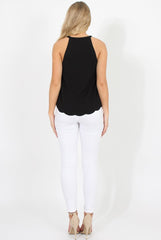 Black Scallop Hem High Neck Vest - Kelsey-Tops