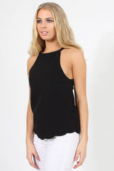 Black Scallop Hem High Neck Vest - Kelsey-Tops