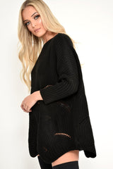Black Scallop Hem Knit Jumper - Elyssa-Jumper