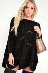 Black Scallop Hem Knit Jumper - Elyssa-Jumper