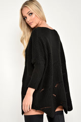 Black Scallop Hem Knit Jumper - Elyssa-Jumper