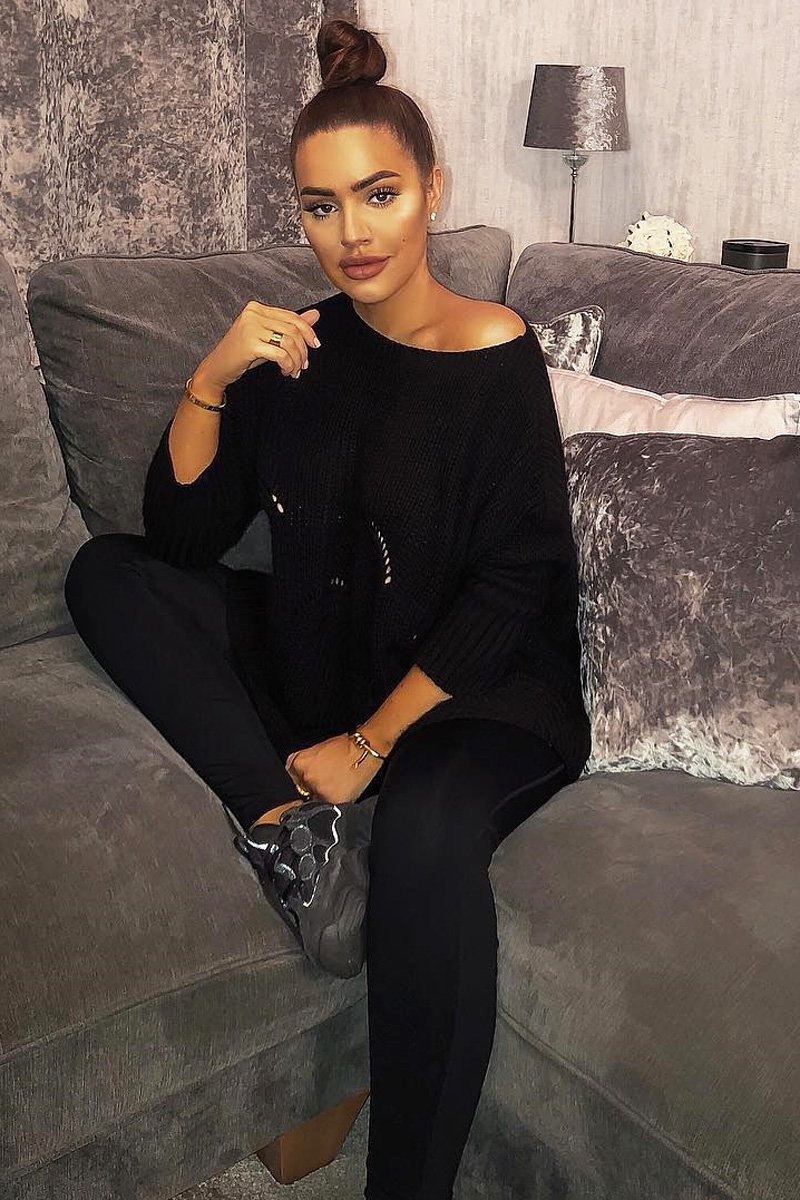 Black Scallop Hem Knit Jumper - Elyssa-Jumper