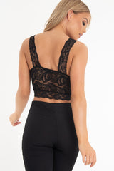 Black Scallop Lace Strap Front Plunge Bralet - Jocilyn-Bralets