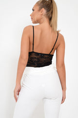 Black Scalloped Lace Satin Bodysuit - Jeriah-Bodysuits