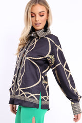 Black Scarf Print Blouse - Kinsleigh-Tops